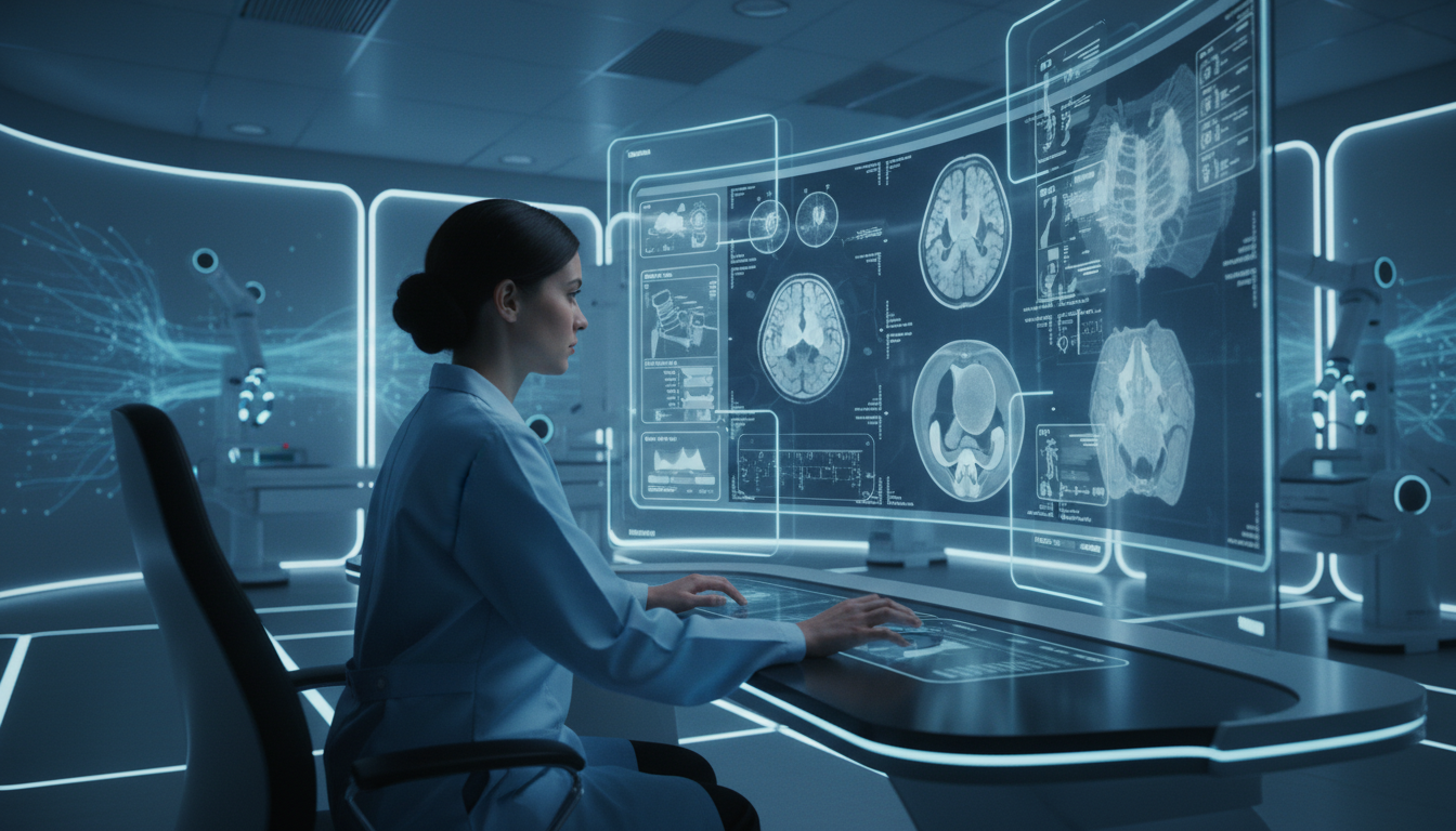 Radiologist reviewing medical imaging scans
